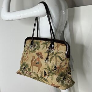 Brighton Tapestry Rig Satchel Zip Top Large Duffle Tote Overnight Handbag